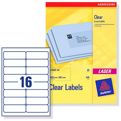 Avery Clear Addressing Labels Laser 16 per Sheet 99.1x33.9mm [400 Labels]