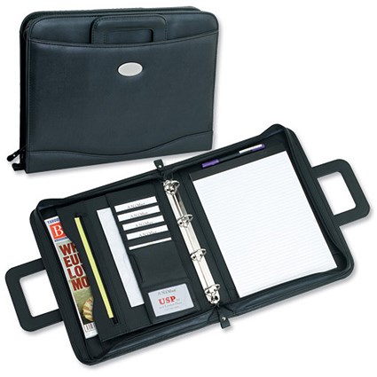 Masters Document Case Conference Folder Drop Handle 4 Ring 25mm Mechanism W360xD70xH280mm Black