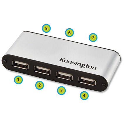 Kensington Desktop Hub USB 1.1 and 2.0 Weighted Base and Power-adaptor 7 Port