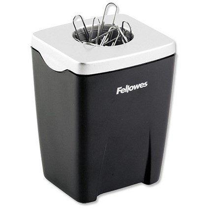 Fellowes Office Suite Paperclips Cup Pot holds 150 Paperclips Black and Grey