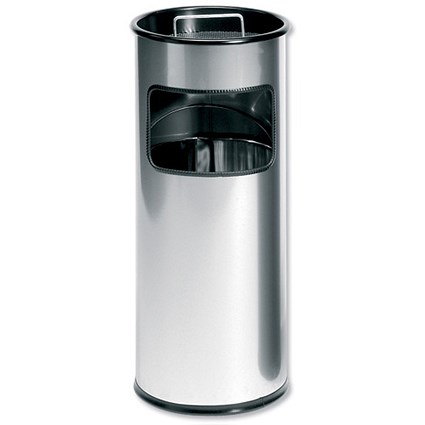 Atlanta Ashtray Waste Bin with 1.5 Kilos of Silver Sand 17 Litre Silver
