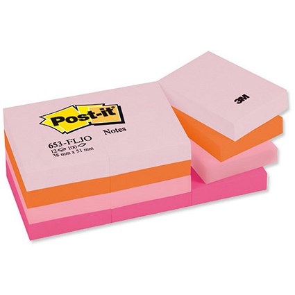 Post-it Colour Notes / 38x51mm / Joyful Palette Rainbow Colours / Pack of 12 x 100 Notes