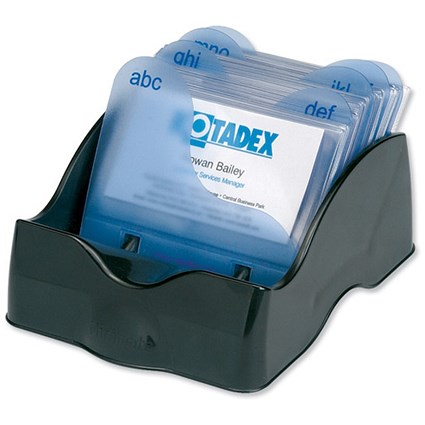 Rotadex Minimate Business Card File Open with 50 Sleeves and A-Z Index Black