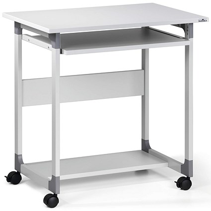 Durable System Adjustable Mobile PC Workstation Trolley, 750mm Wide, Grey