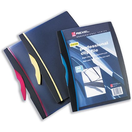 Rexel Professional Clip File Professional Clear Front for 20 Sheets A4 Assorted [Pack 3]