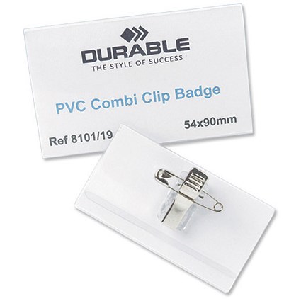 Durable Name Badges Combi Clip for Pin or Clip to Clothing 54x90mm Ref 8610 [Pack 5]