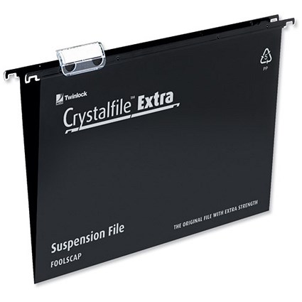 Rexel Crystalfile Extra Suspension File Polypropylene 15mm A4 Black [Pack 25]