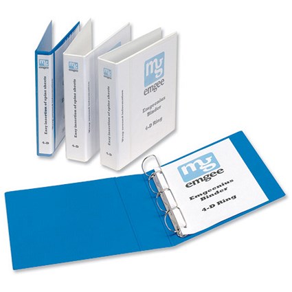 Emgeenius Presentation Binders 4 D-Ring with Cover Pockets 40mm Capacity A4 Blue [Pack 10]