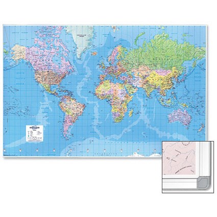 Map Marketing World Map 3D Effect Giant Framed 315 miles to 1 inch Scale W1840xH1200mm