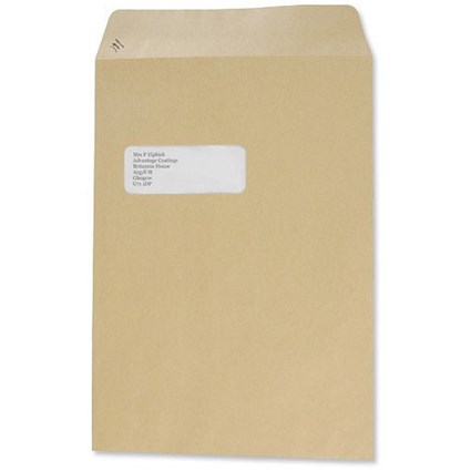 Basildon Bond C4 Pocket Envelopes / Window / Manilla / Peel & Seal / 90gsm / Pack of 250