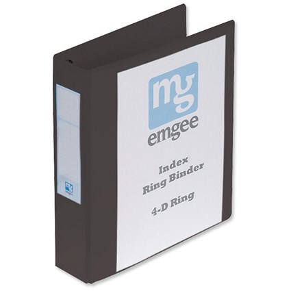 Emgee Index Ring Binder PVC 4 D-Ring Size 40mm Extra-wide A4 Black [Pack 4]