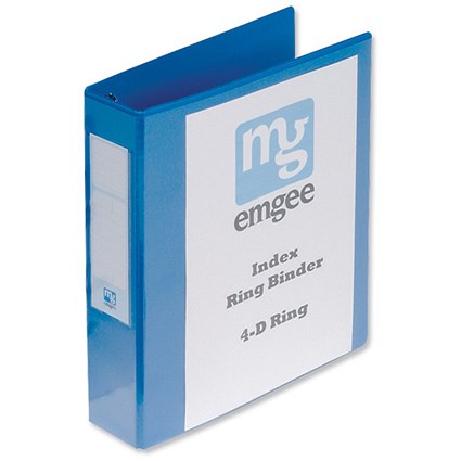 Emgee Index Ring Binder PVC 4 D-Ring Size 40mm Extra-wide A4 Blue [Pack 4]