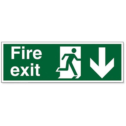 Stewart Superior Fire Exit Sign Man and Arrow Down W600xH200mm Self-adhesive Vinyl