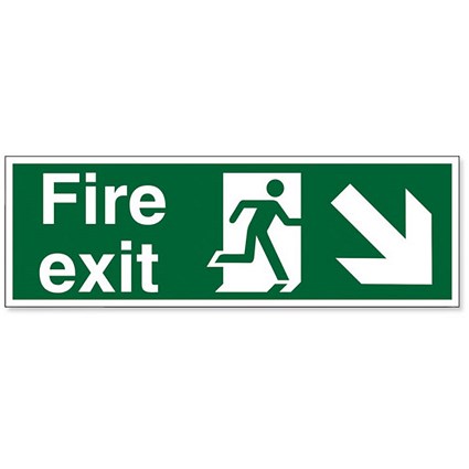 Stewart Superior Fire Exit Sign Man and Arrow Down Right 600x200mm Self-adhesive Vinyl