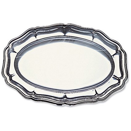 Robinson Young Food Trays Plastic Flexible Reusable Oval 450x300mm Silver-coloured [Pack 6]