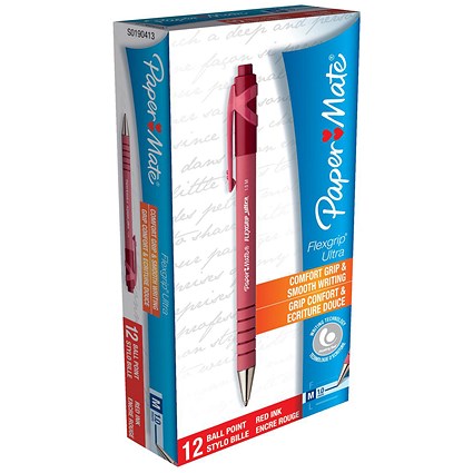 Paper Mate Flexgrip Retractable Ball Pen, Red, Pack of 12