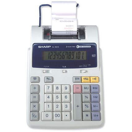 Sharp Calculator Printing Euro Battery/Mains-power 12 Digit 2.1 Lines/sec 170x231x58mm Ref EL1801E