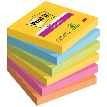 Post-it Super Sticky Notes, 76 x 76mm, Carnival, Pack of 6 x 90