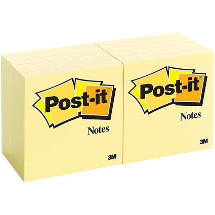 Post-it Notes, 76 x 76mm, Yellow, Pack of 12 x 100 Notes