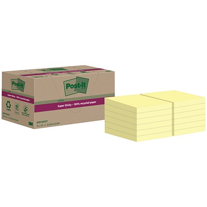 Post-it Super Sticky Recycled Notes, 47.6 x 47.6mm, Yellow, Pack of 12 x 70 Notes Post-it Super Sticky Recycled Notes, 47.6 x 47.6mm, Yellow, Pack of 12 x 70 Notes
