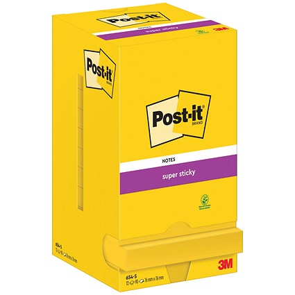 Post-it Super Sticky Notes Display Pack, 76 x 76mm, Ultra Yellow, Pack of 12 x 90 Notes
