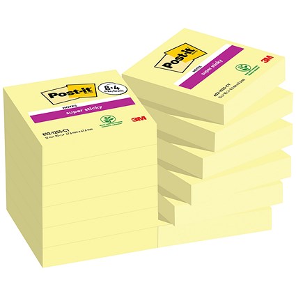 Post-it Super Sticky Notes Value Pack, 47.6 x 47.6mm, Yellow, Pack of 12 x 90 Notes Post-it Super Sticky Notes Value Pack, 47.6 x 47.6mm, Yellow, Pack of 12 x 90 Notes