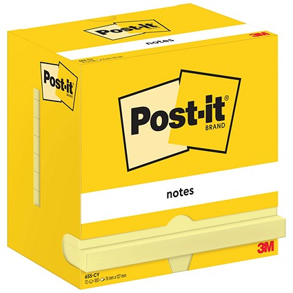 Post-it Notes Display Pack, 76 x 127mm, Yellow, Pack of 12 x 100 Notes