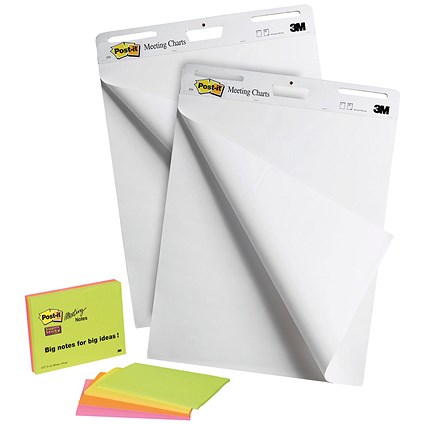 Post-it Super Sticky Meeting Chart Bundle, 2 Meeting Charts + 4 Note Pads, Pack of 6