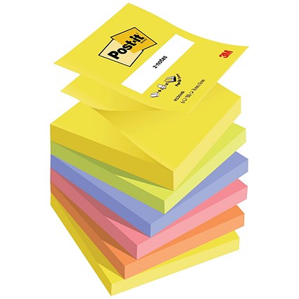 Post-it Z-Notes Display Pack 76 x 76mm, Assorted Neon, Pack of 6 x 100