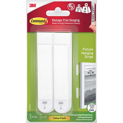 Command Heavyweight Picture Hanging Strips, L/XL, White, Pack of 24