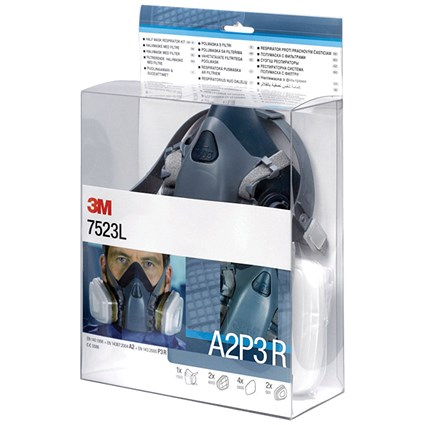 3M 7523L Half Mask and Filter Kit, Grey & Blue 3M 7523L Half Mask and Filter Kit, Grey & Blue