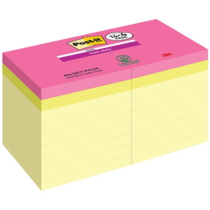 Post-it Super Sticky Notes, 76 x 76mm, Yellow, Pack of 18 x 90 Notes