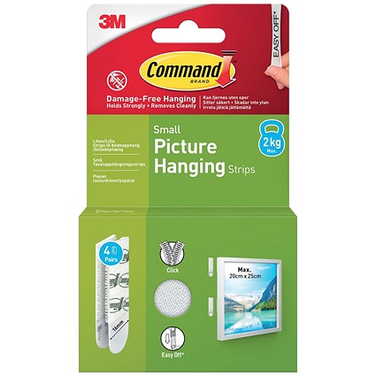 Command Picture Hanging Strips 4 Pairs Small White (Pack of 8)
