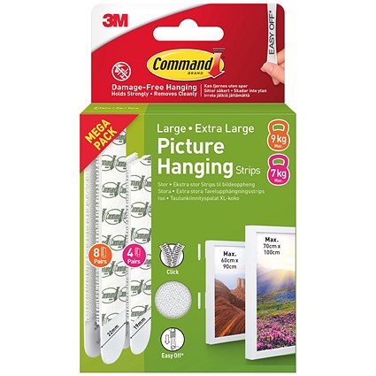 Command Picture Hanging Strips 12 Pairs Large + Extra Large White (Pack of 24)