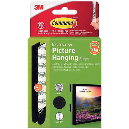 Command Picture Hanging Strips 4 Pairs Extra Large Black (Pack of 8)