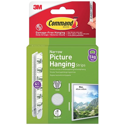 Command Picture Hanging Strips 4 Pairs Narrow White (Pack of 8)