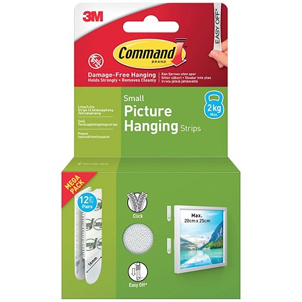 Command Picture Hanging Strips 12 Pairs Small White (Pack of 24)
