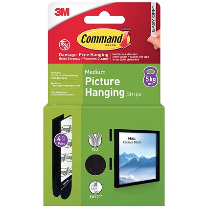 Command Picture Hanging Strips 4 Pairs Medium Black (Pack of 8)