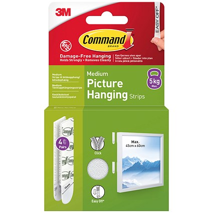 Command Picture Hanging Strips 4 Pairs Medium White (Pack of 8)
