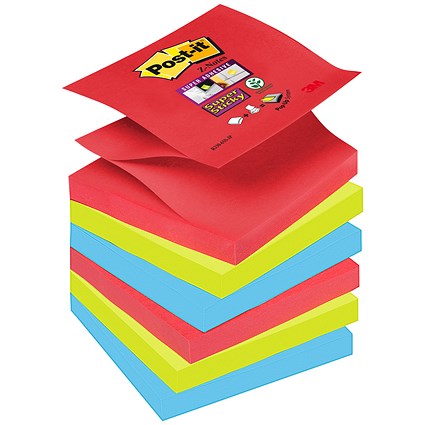 Post-it Super Sticky Z-Notes, 76x76mm, BoraBora, Pack of 6 x 90 Notes