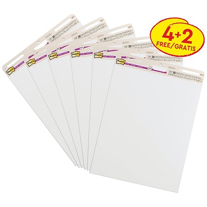 Post-it Super Sticky Meeting Charts 4+2 White Pack of 6