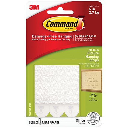 Command Picture Hanging Strips, Medium, White, Pack of 3
