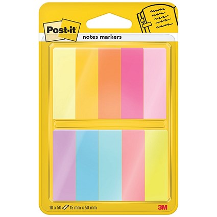 Post-It Notes Markers 50 Sheets 15x50mm Assorted Colours (Pack of 10) 7100234524