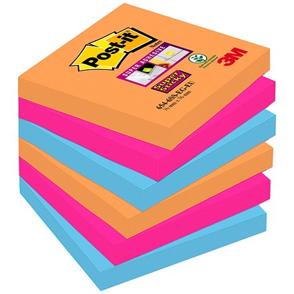 Post-it Super Sticky Notes, 76x76mm, Bangkok, Pack of 6 x 90 Notes