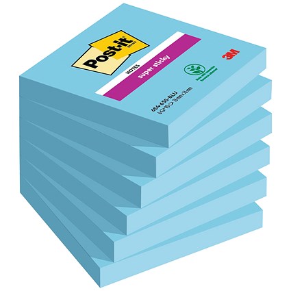 Post-it Super Sticky Notes, 76 x 76mm, Blue, Pack of 6 x 90 Notes Post-it Super Sticky Notes, 76 x 76mm, Blue, Pack of 6 x 90 Notes