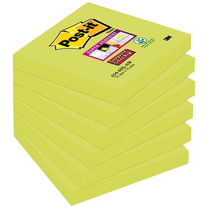 Post-it Super Sticky Notes, 76 x 76mm, Asparagus Green, Pack of 6 x 90 Notes