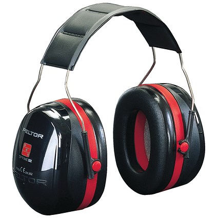 3M Optime III Headband Ear Defenders, Black & Red