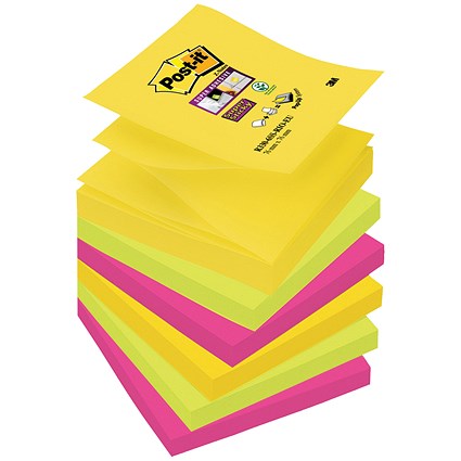 Post-it Super Sticky Z-Notes, 76x76mm, Rio, Pack of 6 x 90 Notes