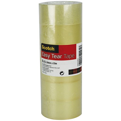 Scotch Easy Tear Tape Rolls, 24mm x 33m, Pack of 6