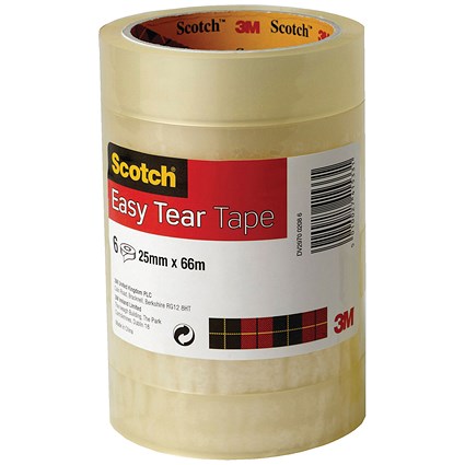 Scotch Easy Tear Tape Rolls, 25mm x 66m, Pack of 6